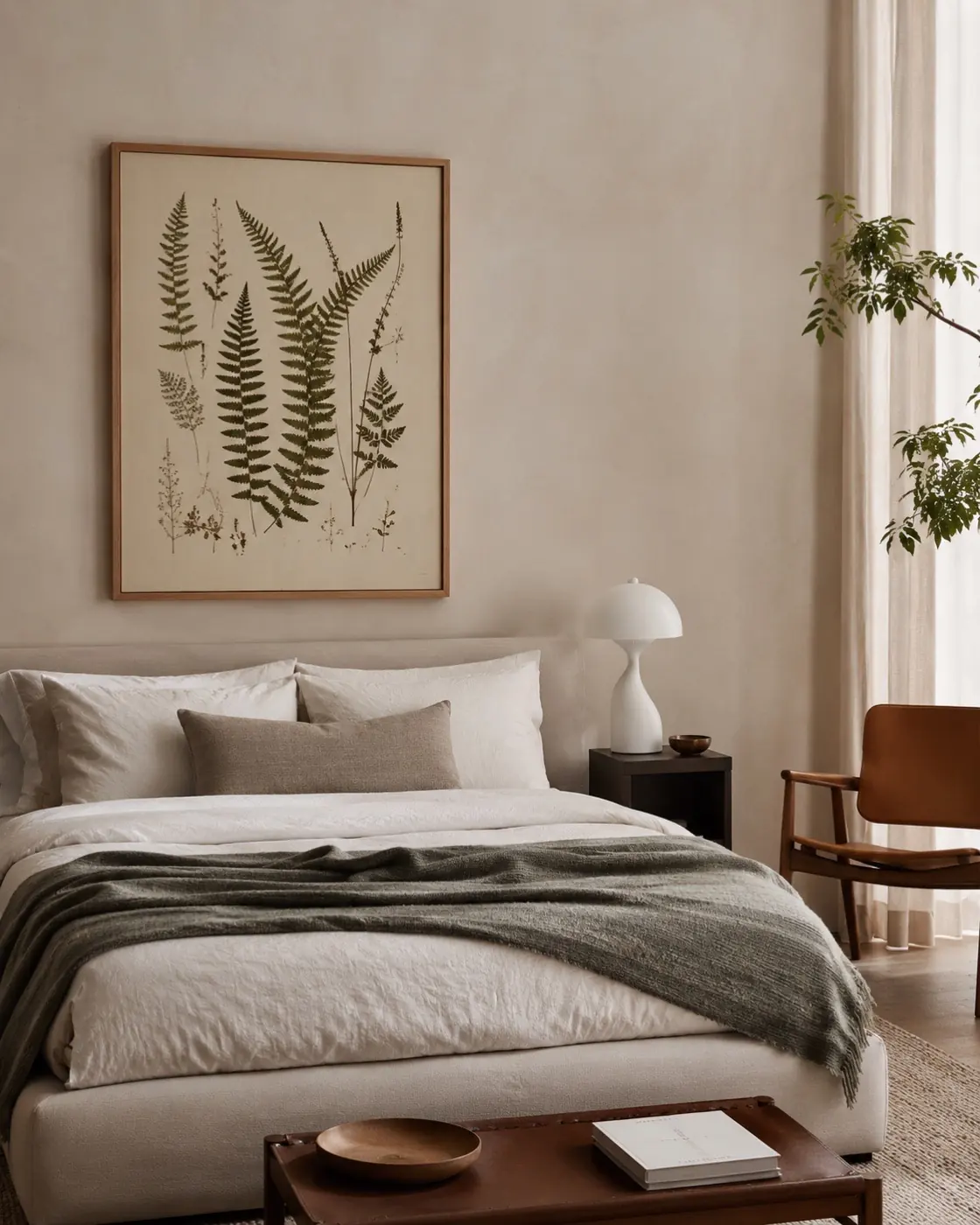 Botanical study of a pressed fern frond on pale paper